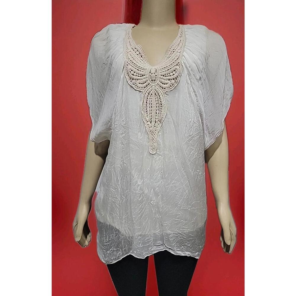 Carla Conti Italian Beige Women's Size L Silk Cap Sleeve Top Blouse NWT #C